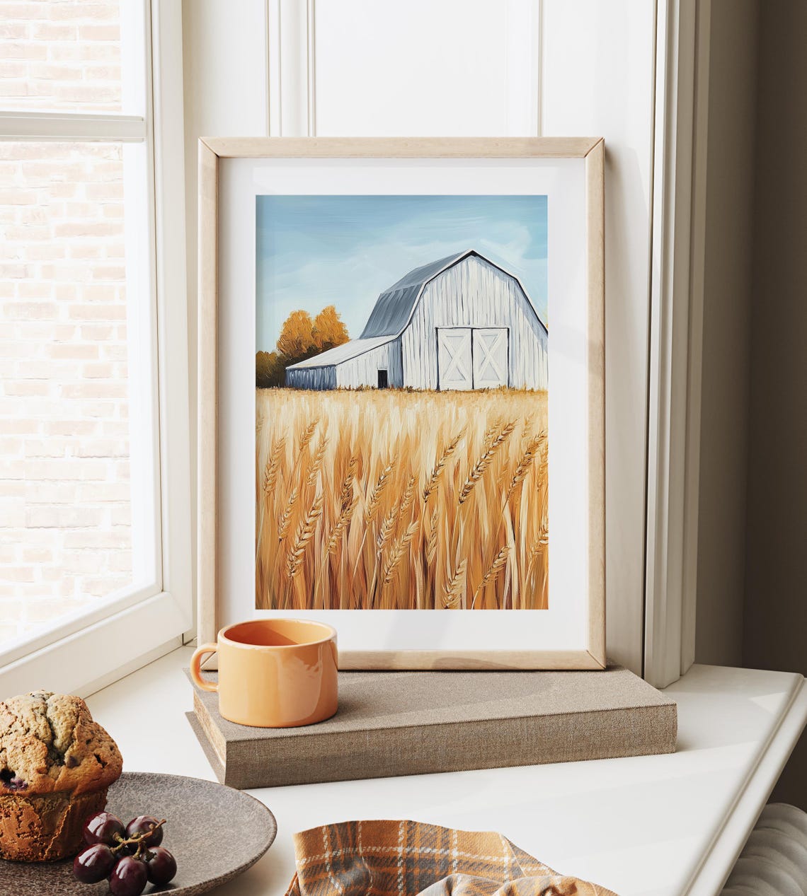 White Barn Wheat Field Blue Sky Rustic Farm Simplicity Poster - Image 6