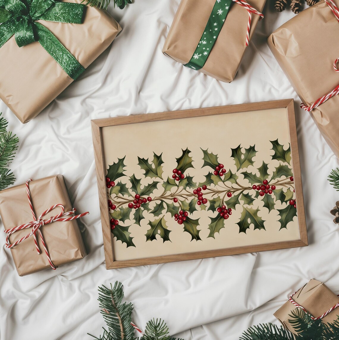 Elegant Holly Garland With Red Berries Botanical Christmas Poster - Image 2