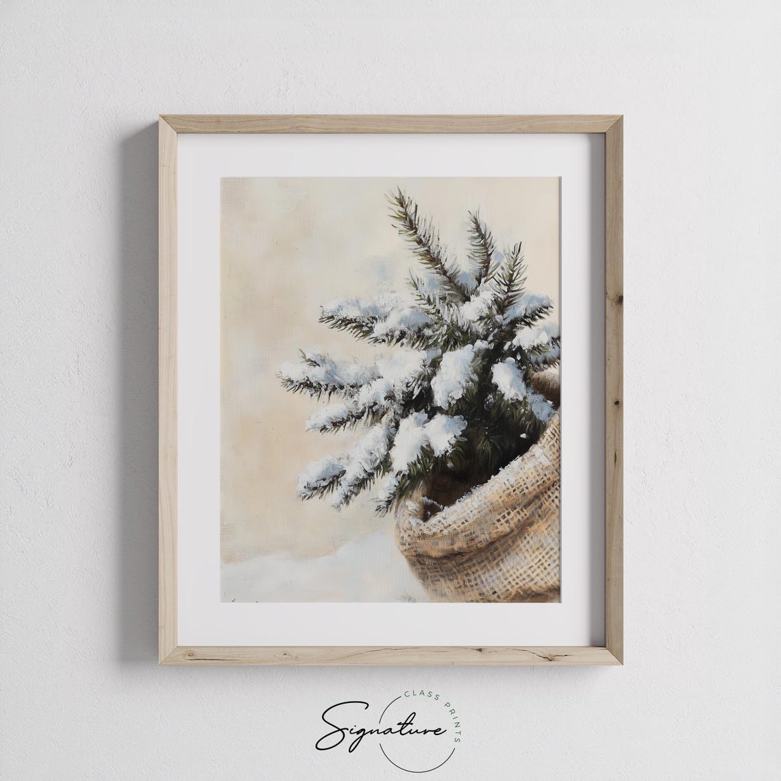 Snow Covered Pine Sprig In Burlap Sack Soft Winter Still Life Wall Art - Image 3