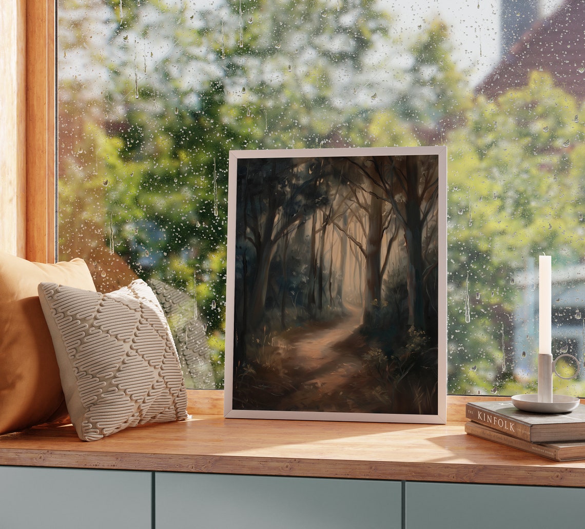 Mysterious Forest Path in Twilight Moody Woodland Trail Poster - Image 2