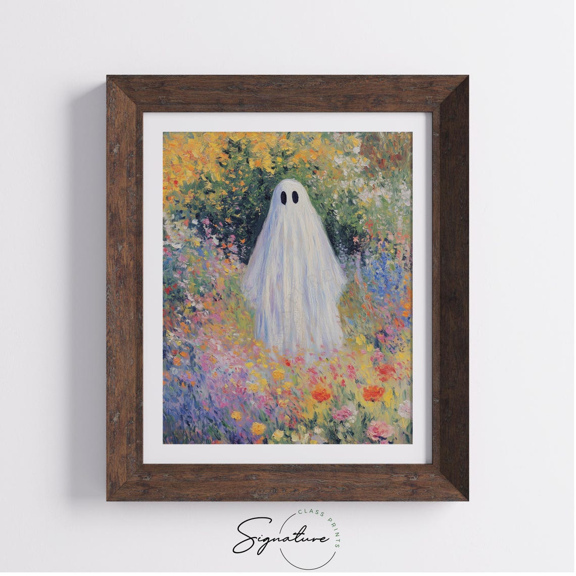 Cute White Ghost Colorful Wildflower Field Halloween Art Poster - Image 4