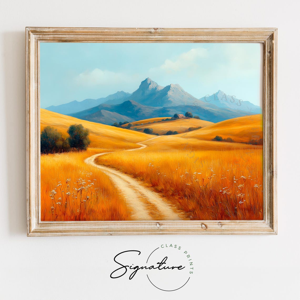 Golden Rolling Hills Mountain View Autumn Country Path Wall Art