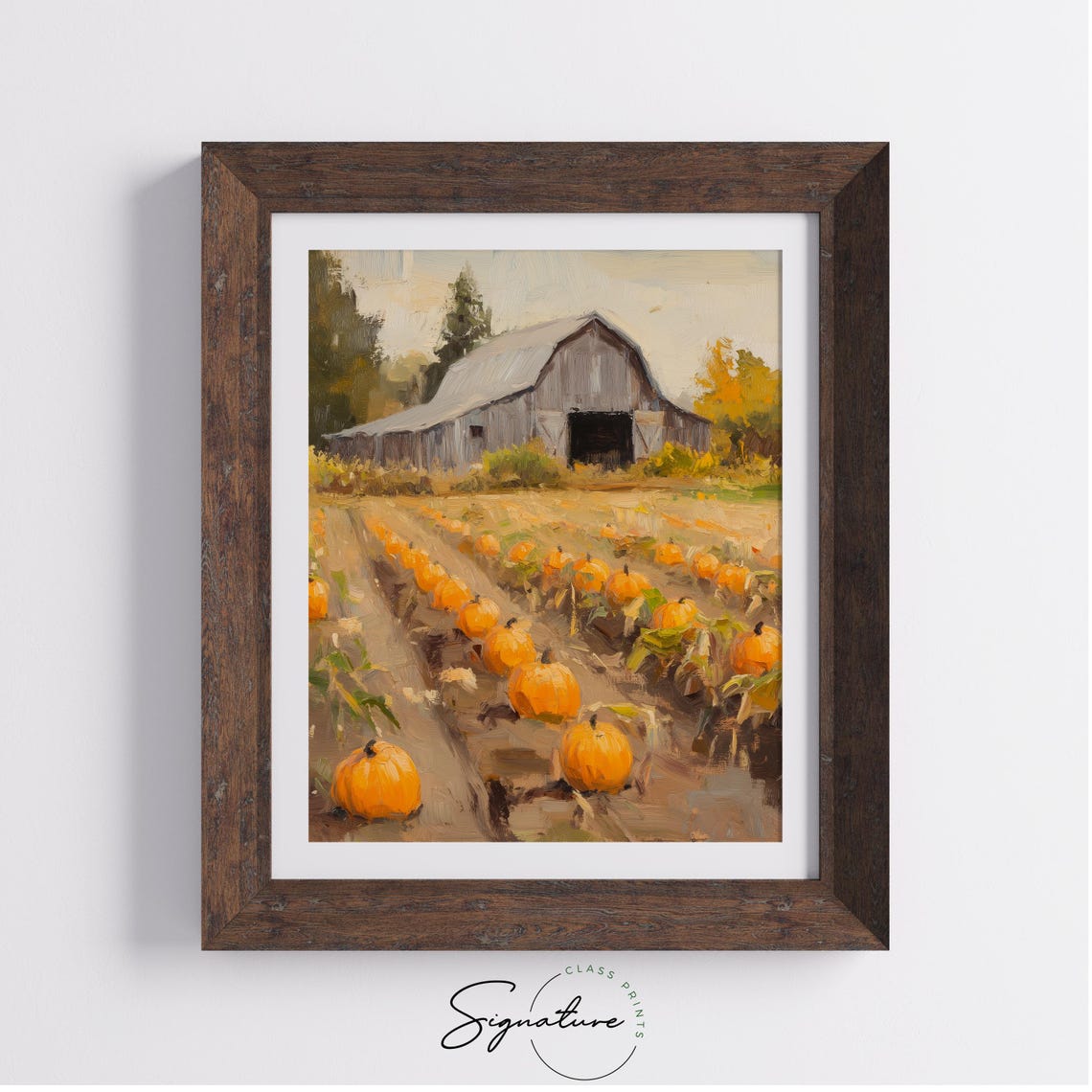 Pumpkin Patch Harvest Gray Barn Autumn Season Painting Print - Image 4