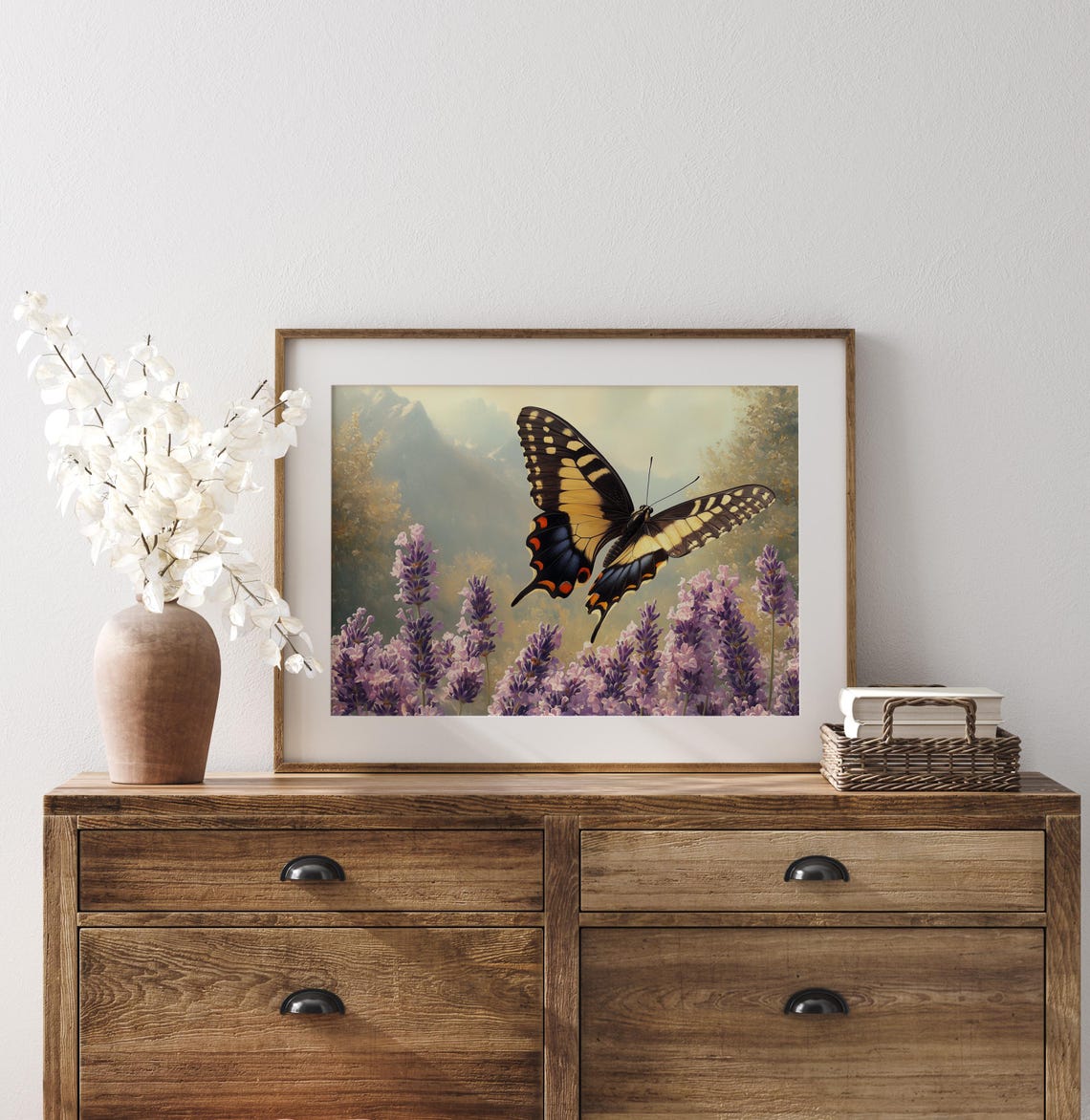 Tiger Swallowtail Butterfly Over Lavender Field Mountains Poster - Image 2