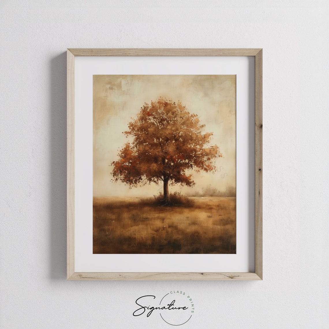Solitary Autumn Tree Golden Field Minimalist Warm Tones Vintage Poster - Image 3