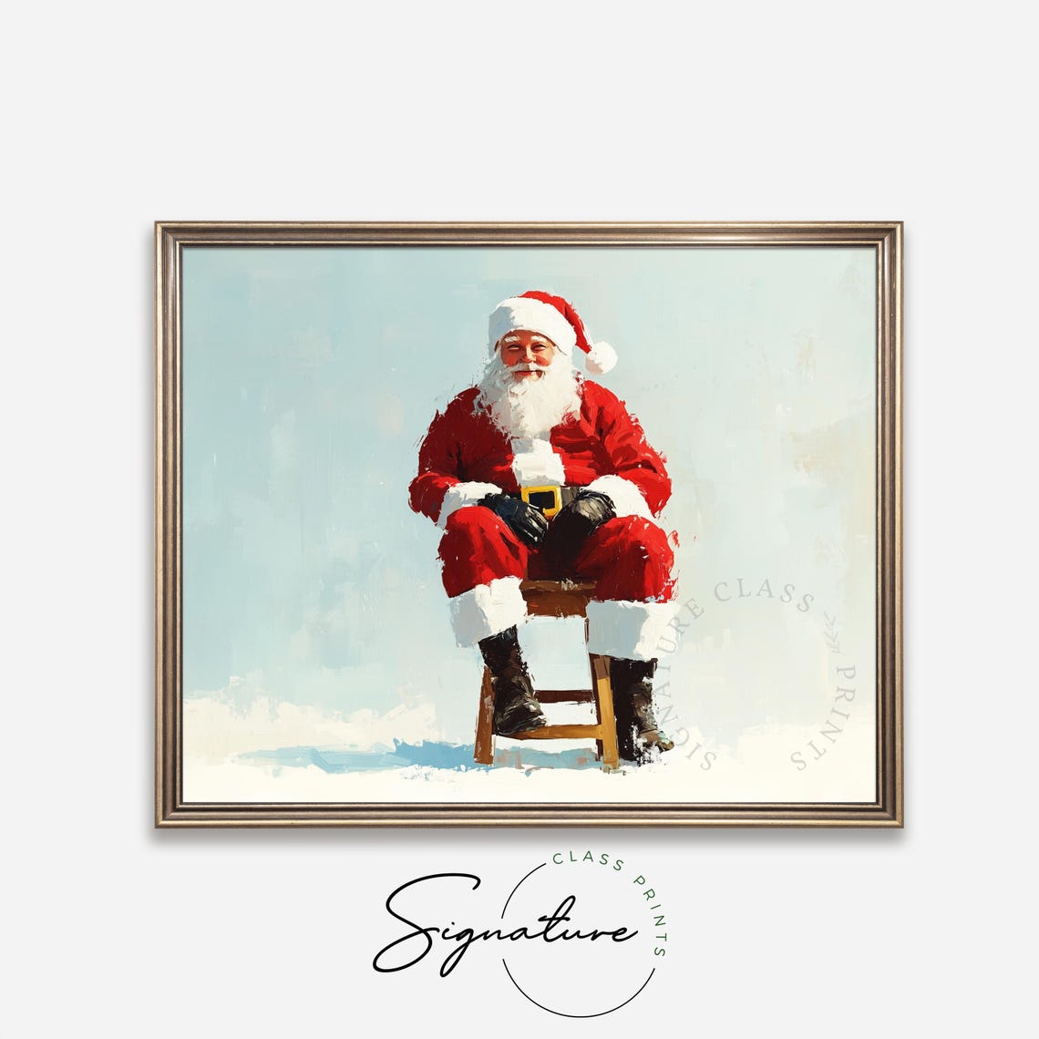 Santa Claus Seated Portrait Teal Background Painterly Holiday Poster - Image 4