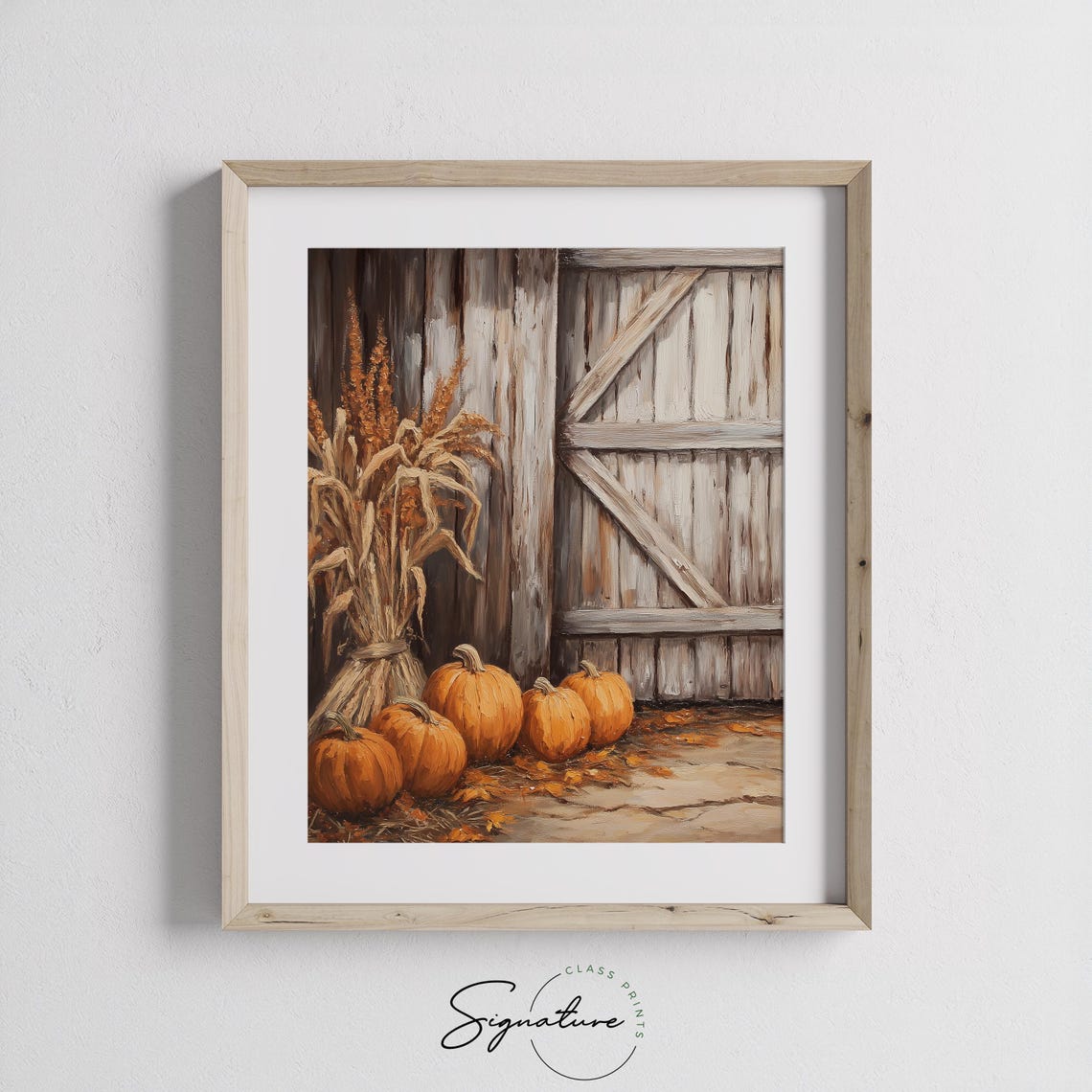 Rustic Barn Door Pumpkins Cornstalks Fall Harvest Scene Poster - Image 3