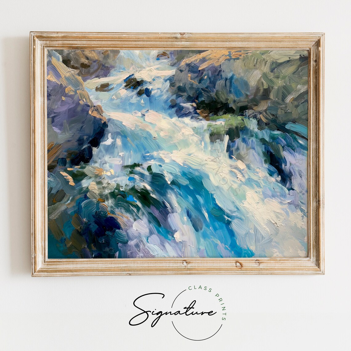 Cascading Mountain Waterfall Painting Dynamic Water Flow Art Nature Landscape Art Tranquil And Serene Wall Decor 828