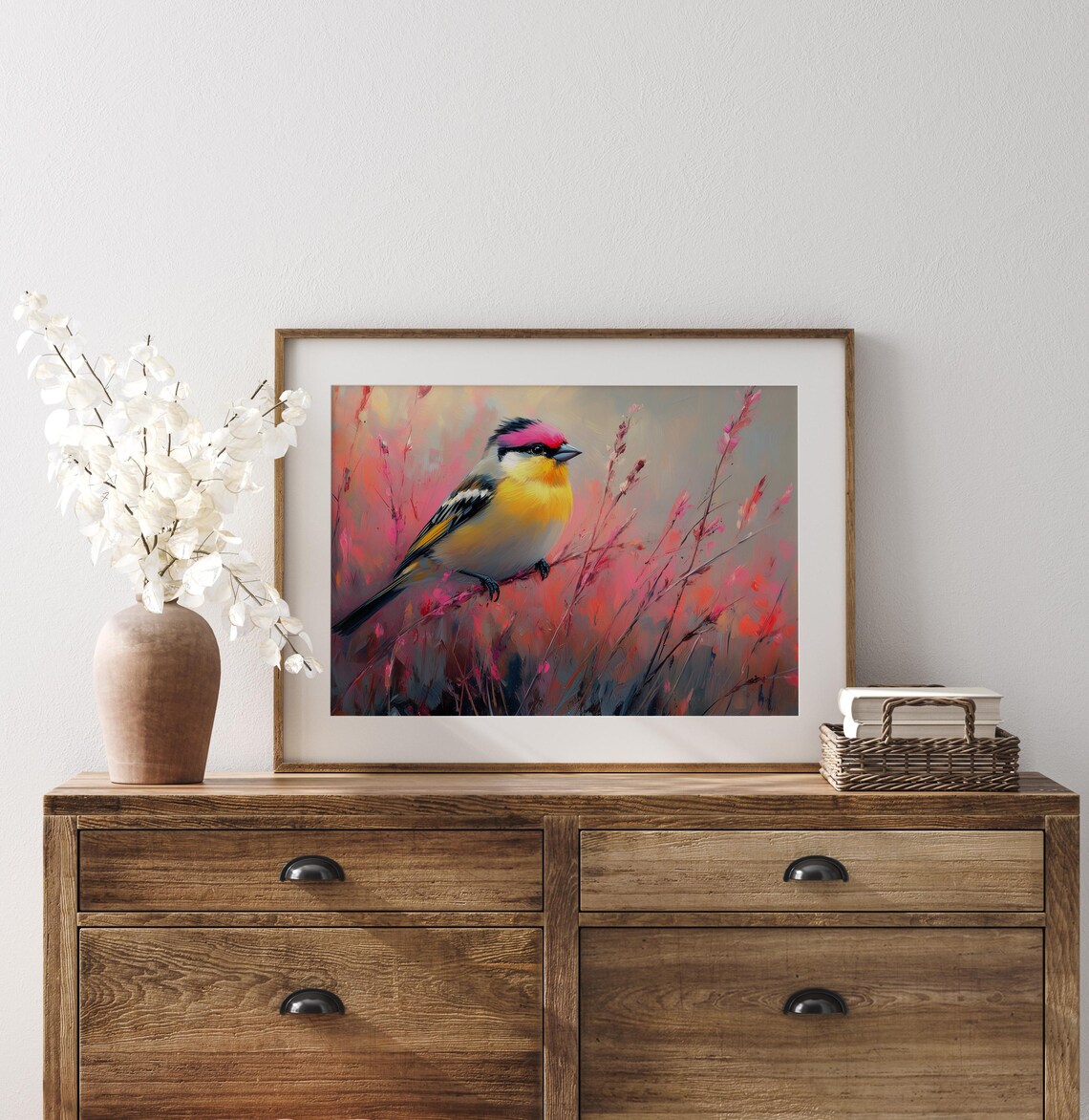 Colorful Songbird Resting Among Tall Grasses In Warm Pastel Light Poster - Image 2