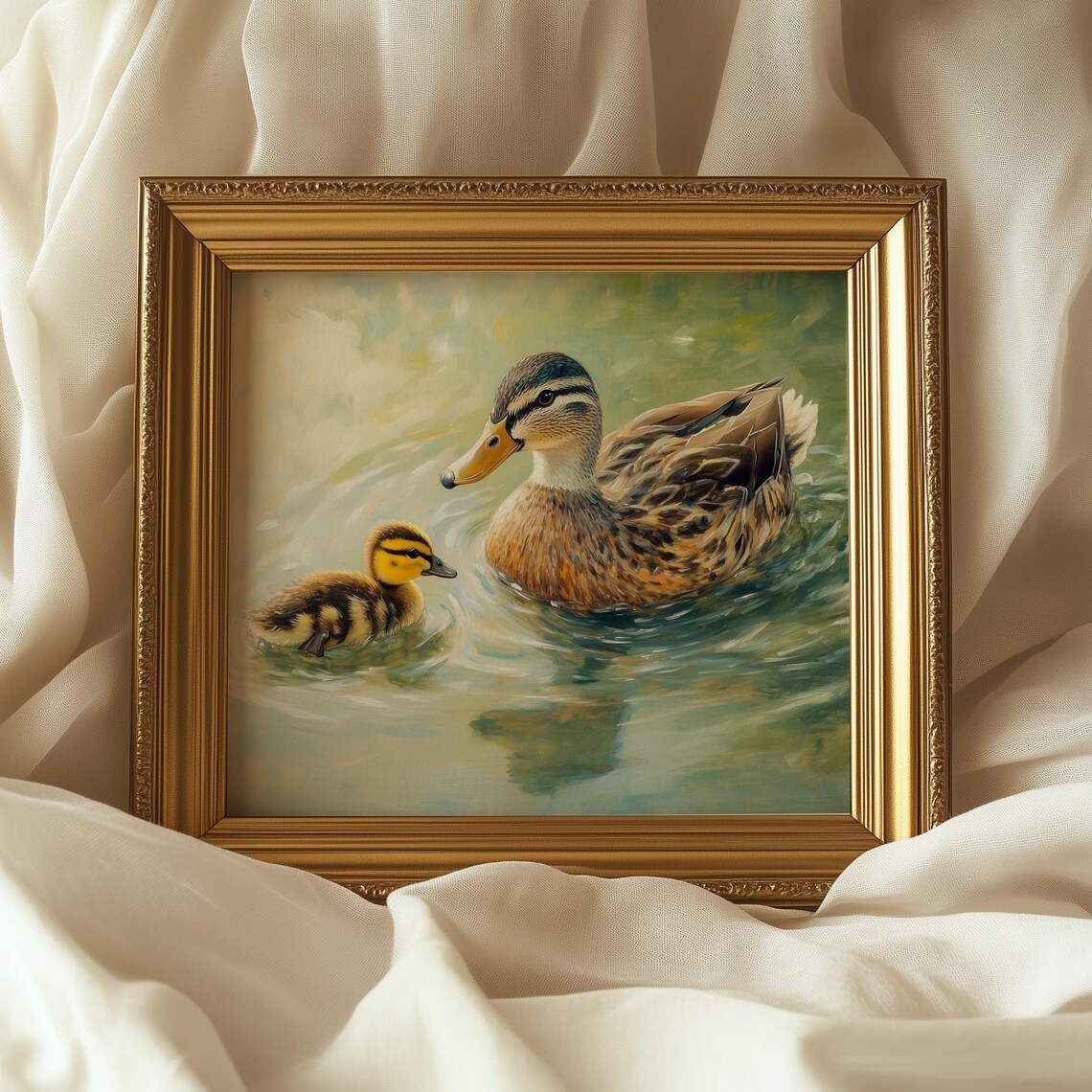 Mother Duck and Duckling Swimming Calm Water Spring Wildlife Poster - Image 5