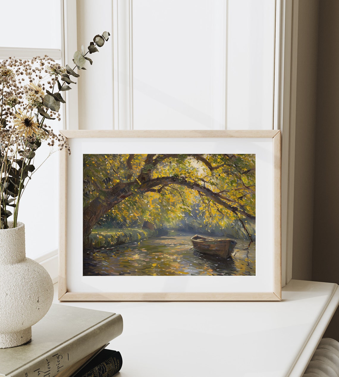 Golden Elm Tree Over Canal With Moored Rowboat Autumn Poster - Image 6