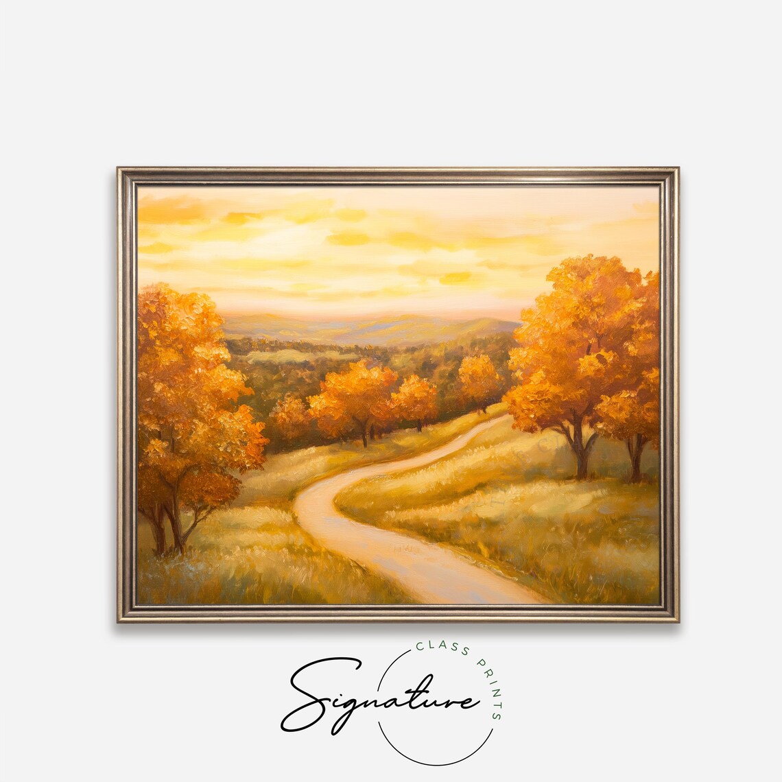 Winding Country Road Painting Golden Autumn Trees Sunset Landscape Poster - Image 4