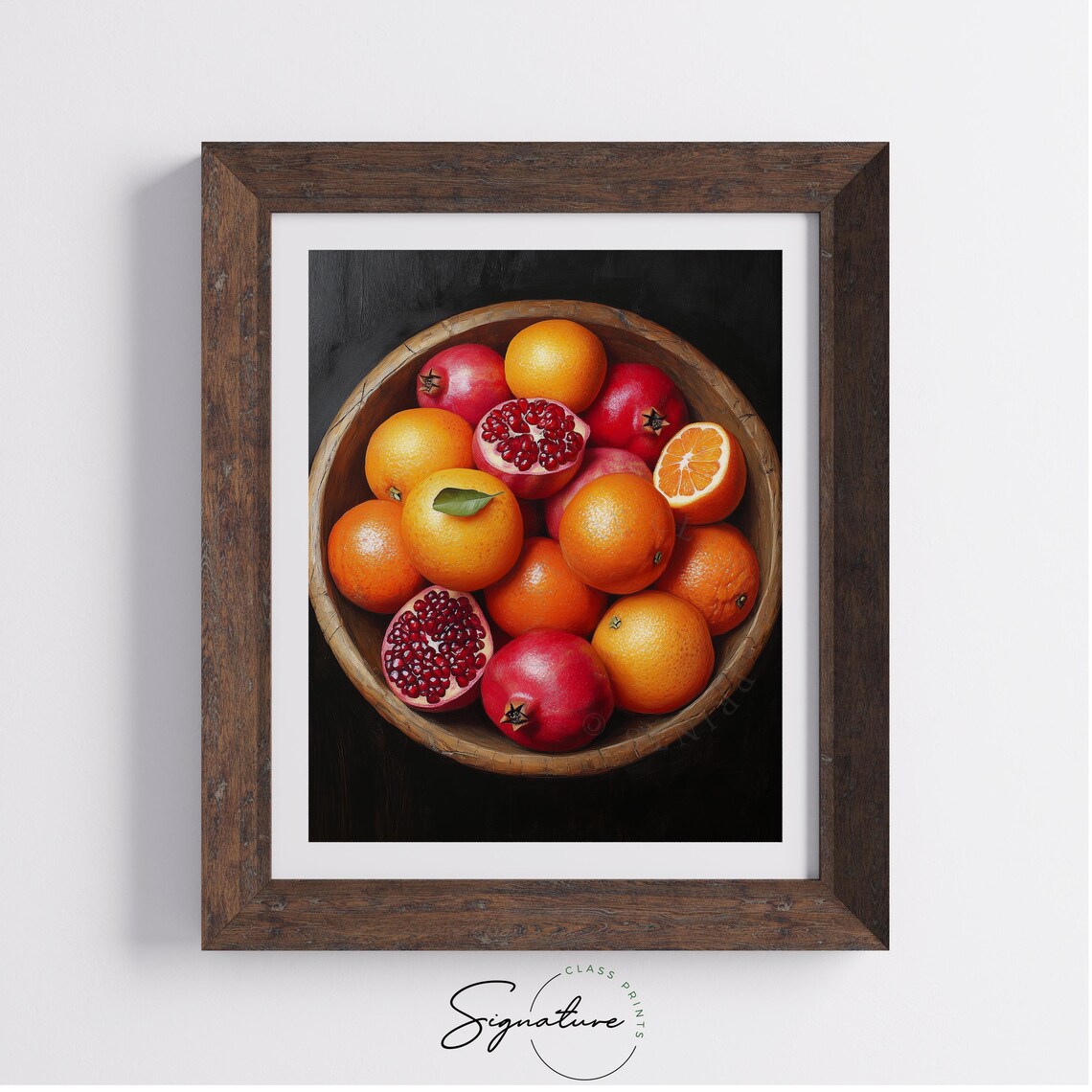 Wooden Bowl Of Oranges And Pomegranates Rustic Fruit Painting Poster - Image 4
