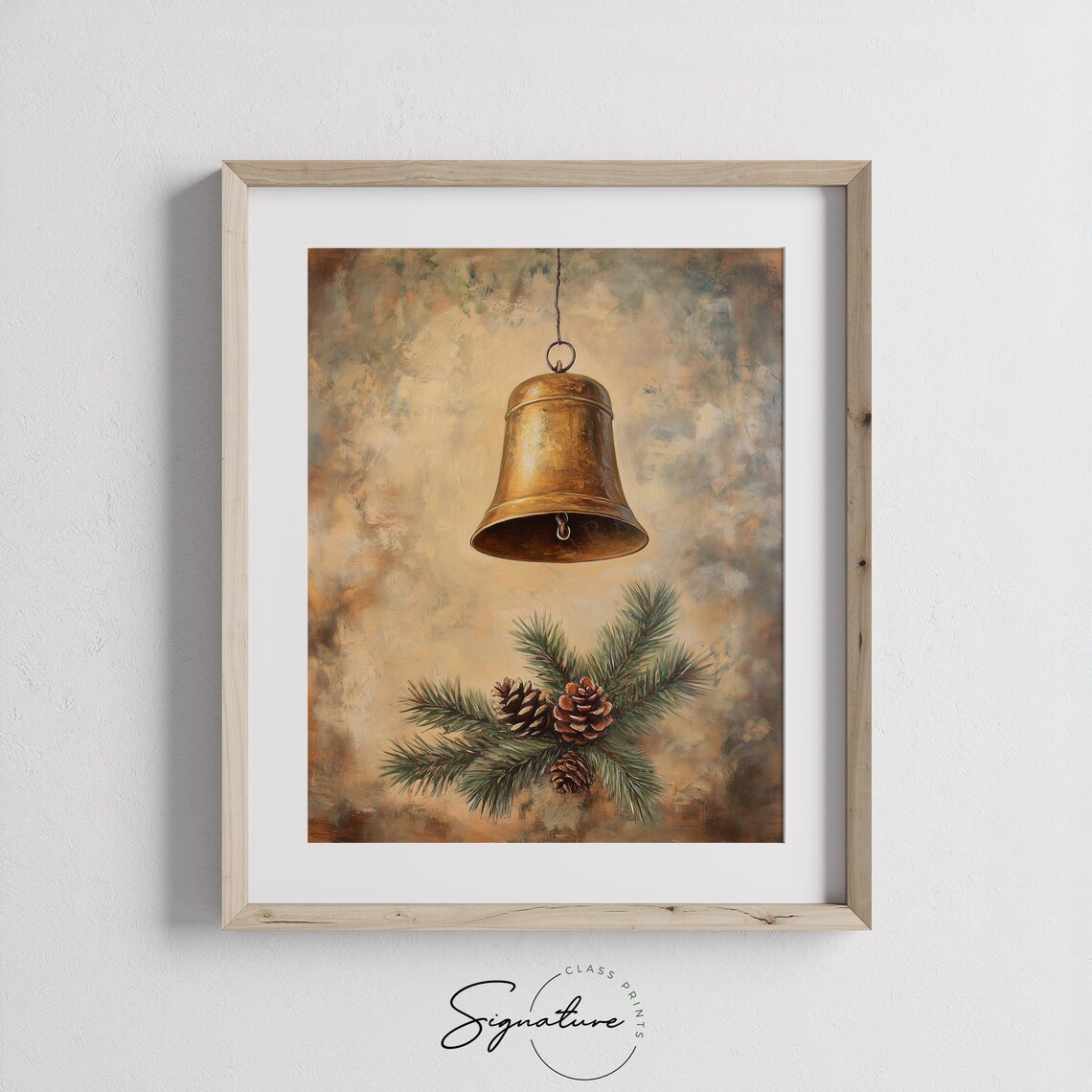 Antique Golden Bell Hanging Above Pine Sprigs and Pinecones Poster - Image 2