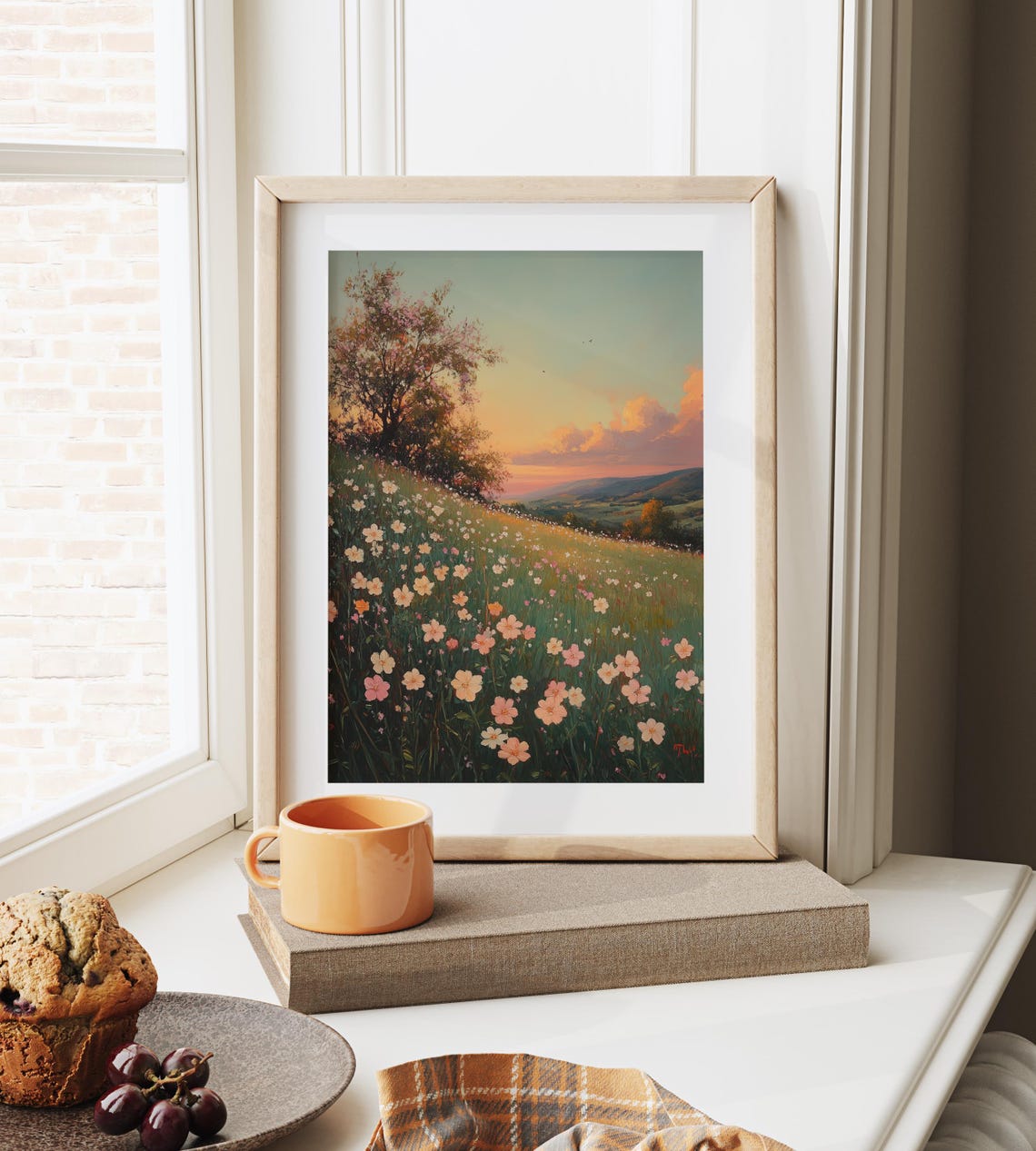Blooming Wildflower Meadow At Sunset Over Rolling Hills Wall Art - Image 6
