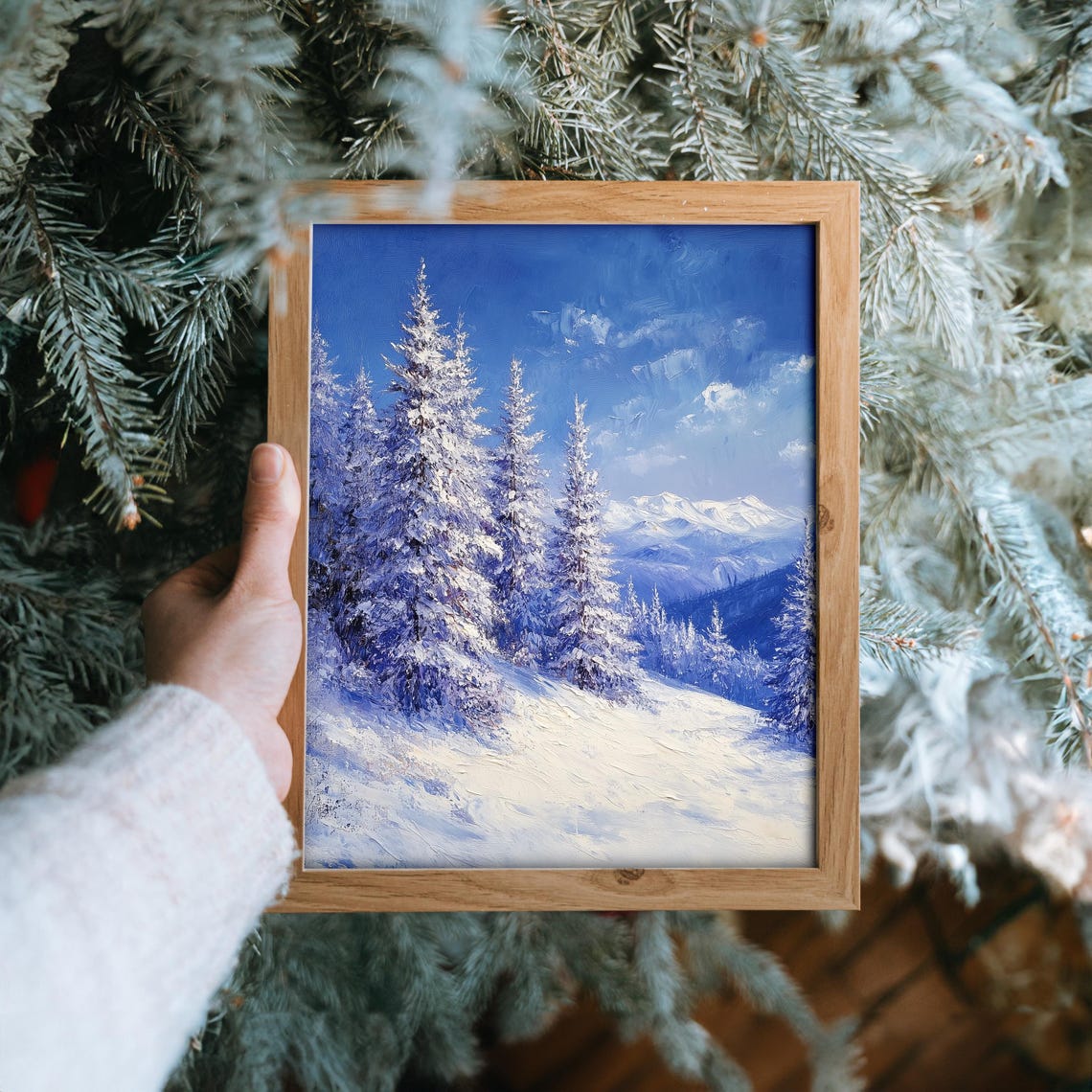 Snowy Cedars On Hillside With Frosty Blue Tones Winter Poster - Image 6