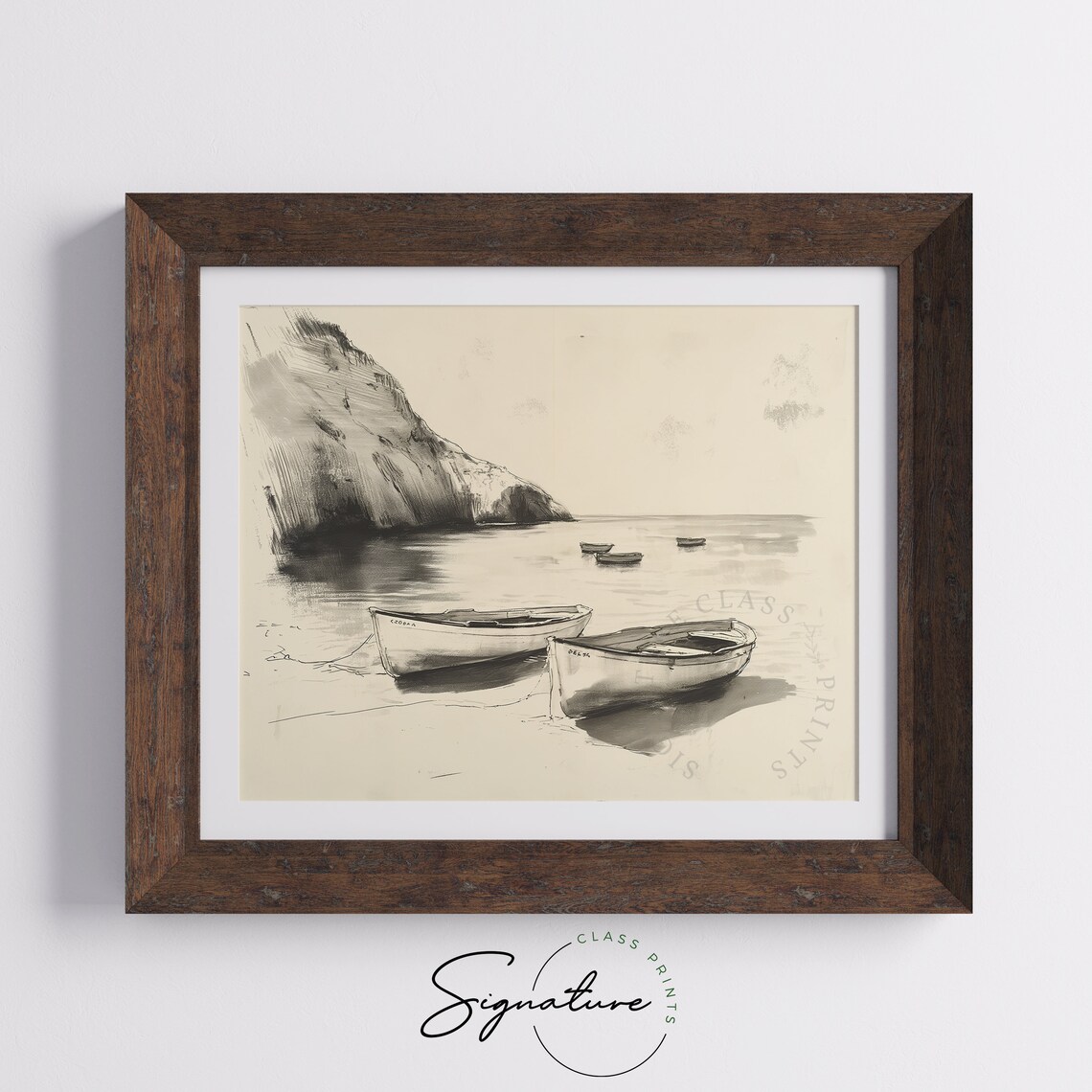 Quiet Cove With Anchored Boats Coastal Sketch Nautical Poster - Image 5