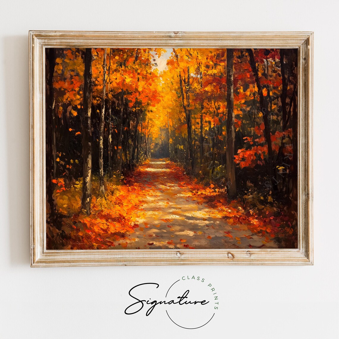 Leaf-Strewn Autumn Path Through Forest, Vintage Art Print