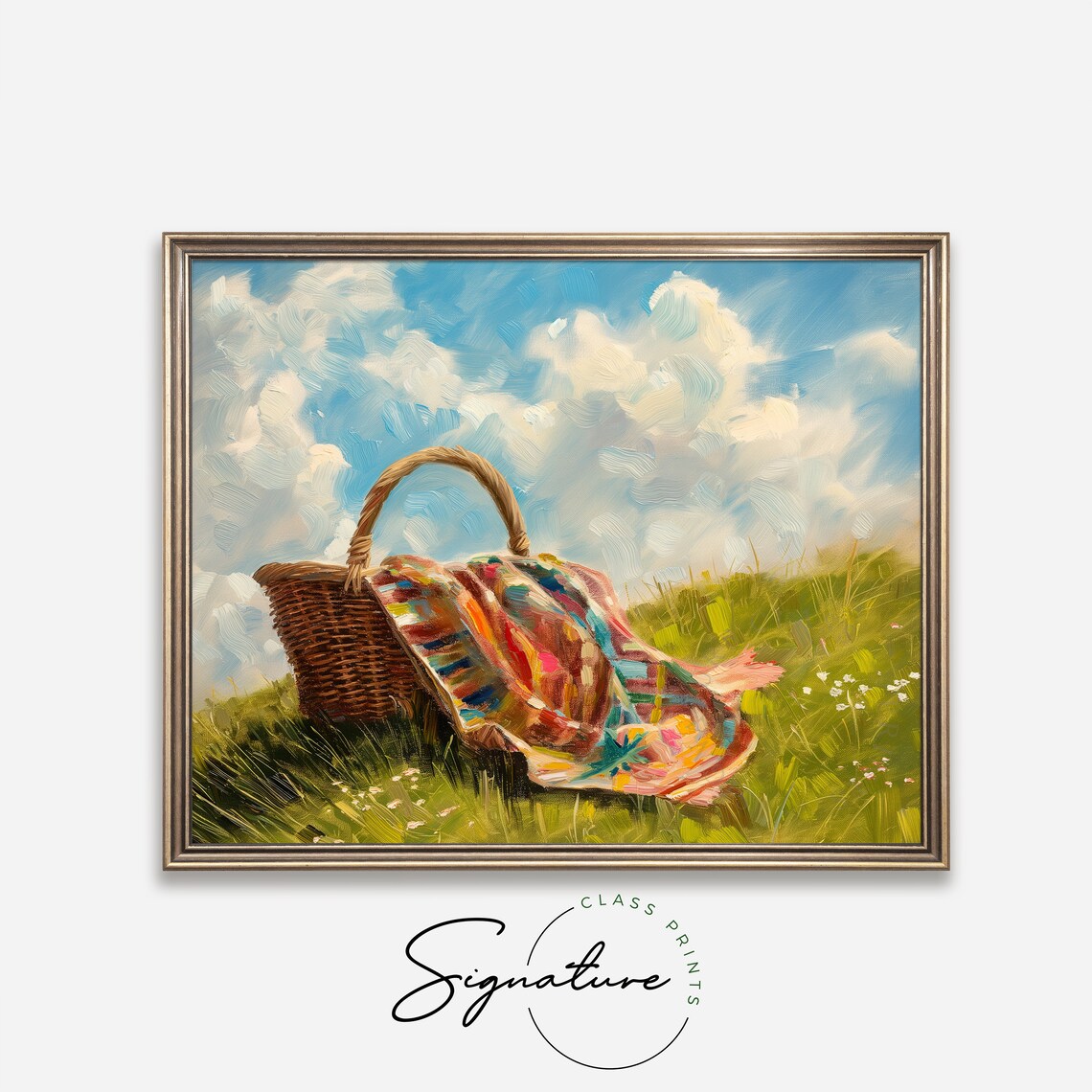 Picnic Basket With Colorful Blanket Sunny Hill Summer Poster - Image 4