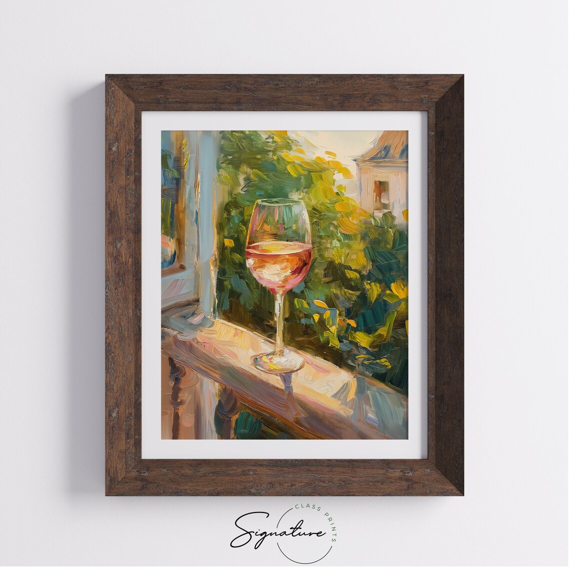 Glass Of Rose Wine On Balcony Sunlit Garden View Painting Poster - Image 4