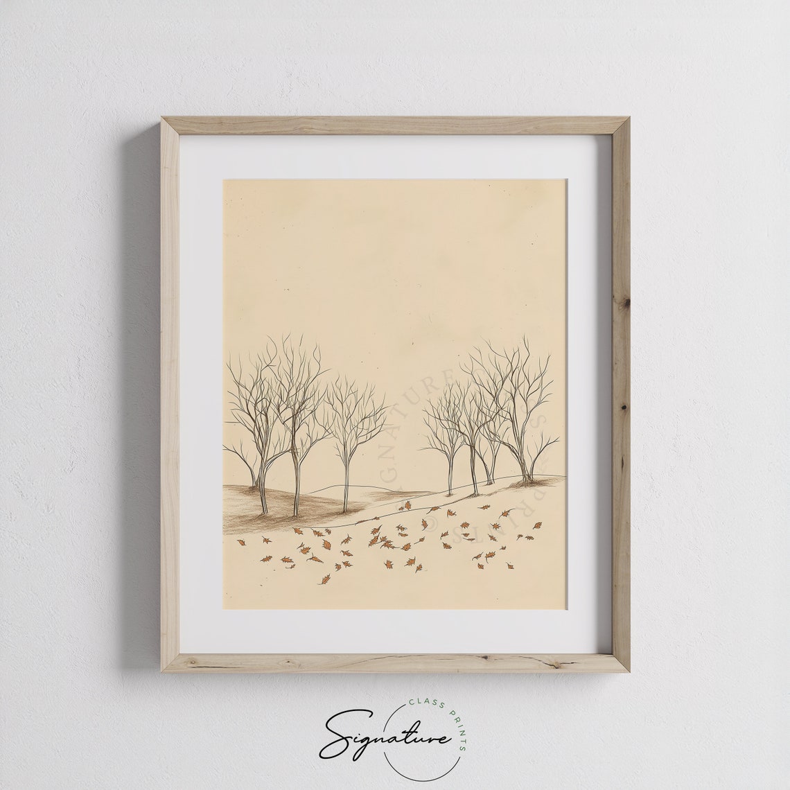 Bare Autumn Trees With Fallen Orange Leaves Monochrome Poster - Image 3