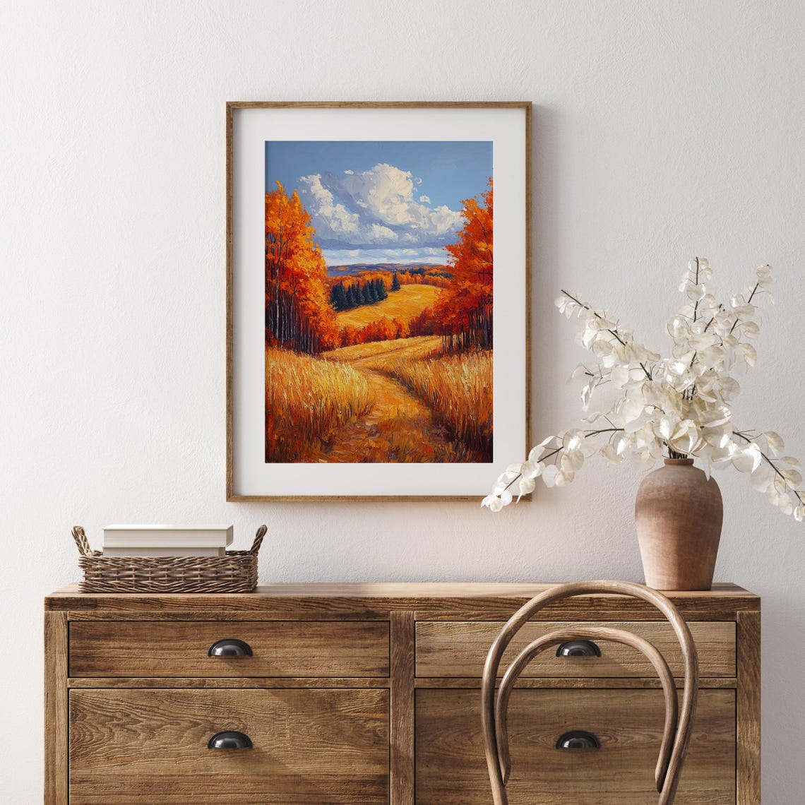Autumn Meadow Path Orange Foliage Golden Rolling Hills Painting Print - Image 5