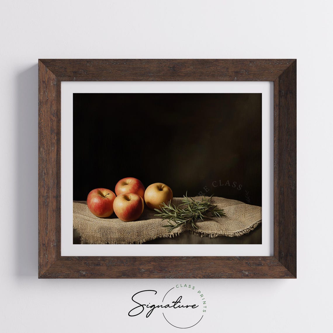Rustic Apples Rosemary Still Life Painting Burlap Moody Kitchen Poster - Image 5