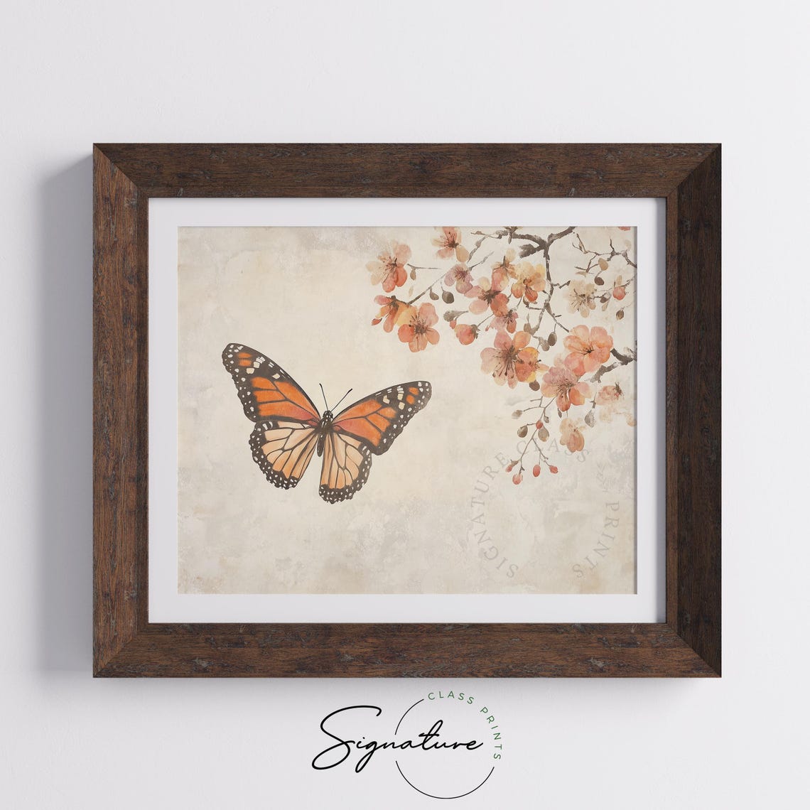 Monarch Butterfly Over Soft Blush Blossoms Vintage Spring Wall Art - Image 5
