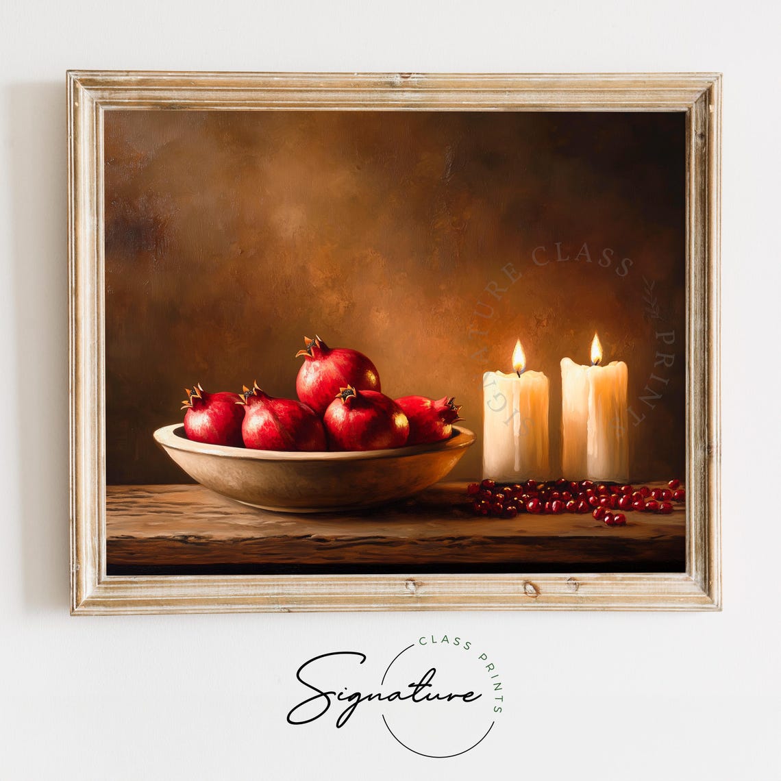 Pomegranates And Candles With Cranberries Holiday Still Life Poster
