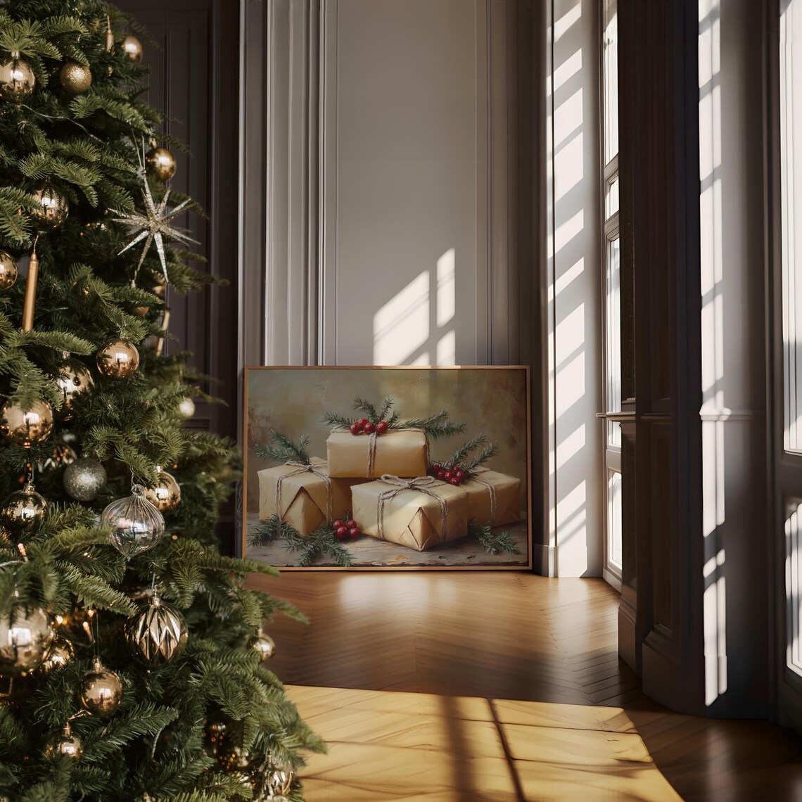 Christmas Gifts Kraft Paper Wrapped Presents Holiday Painting Poster - Image 6