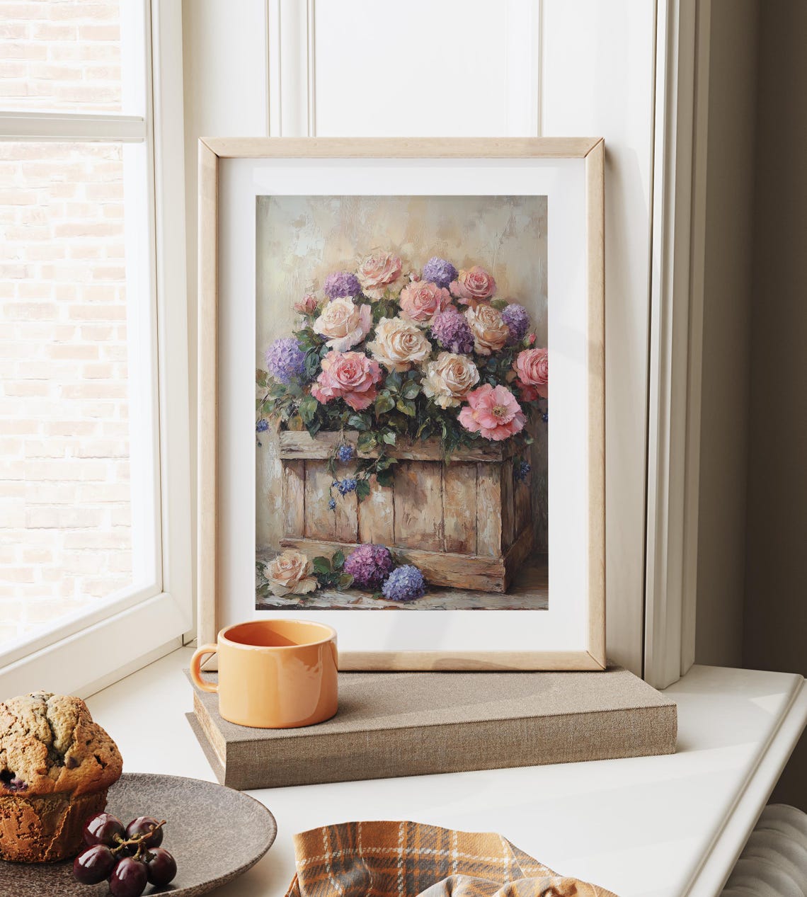 Rustic Wooden Box Roses And Hydrangeas Vintage Floral Painting Print - Image 4