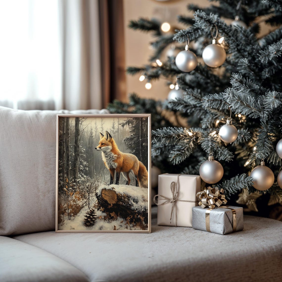 Red Fox On A Snow Covered Log In A Quiet Winter Forest Poster - Image 5
