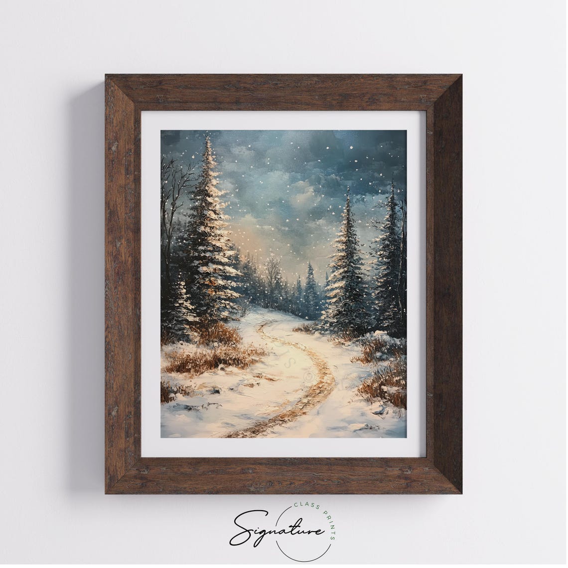 Starry Winter Night Snowy Forest Path Between Fir Trees Poster - Image 4