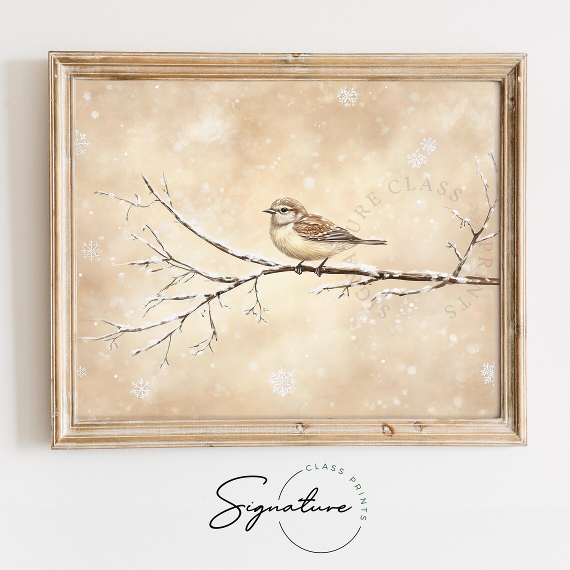 Songbird on Snowy Branch Falling Snowflakes Winter Bird Poster