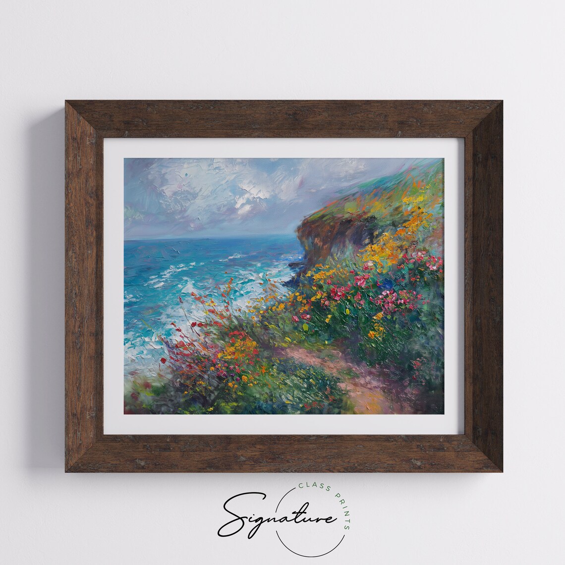 Coastal Cliff Wildflowers Overlooking Turquoise Ocean Impressionist Poster - Image 5