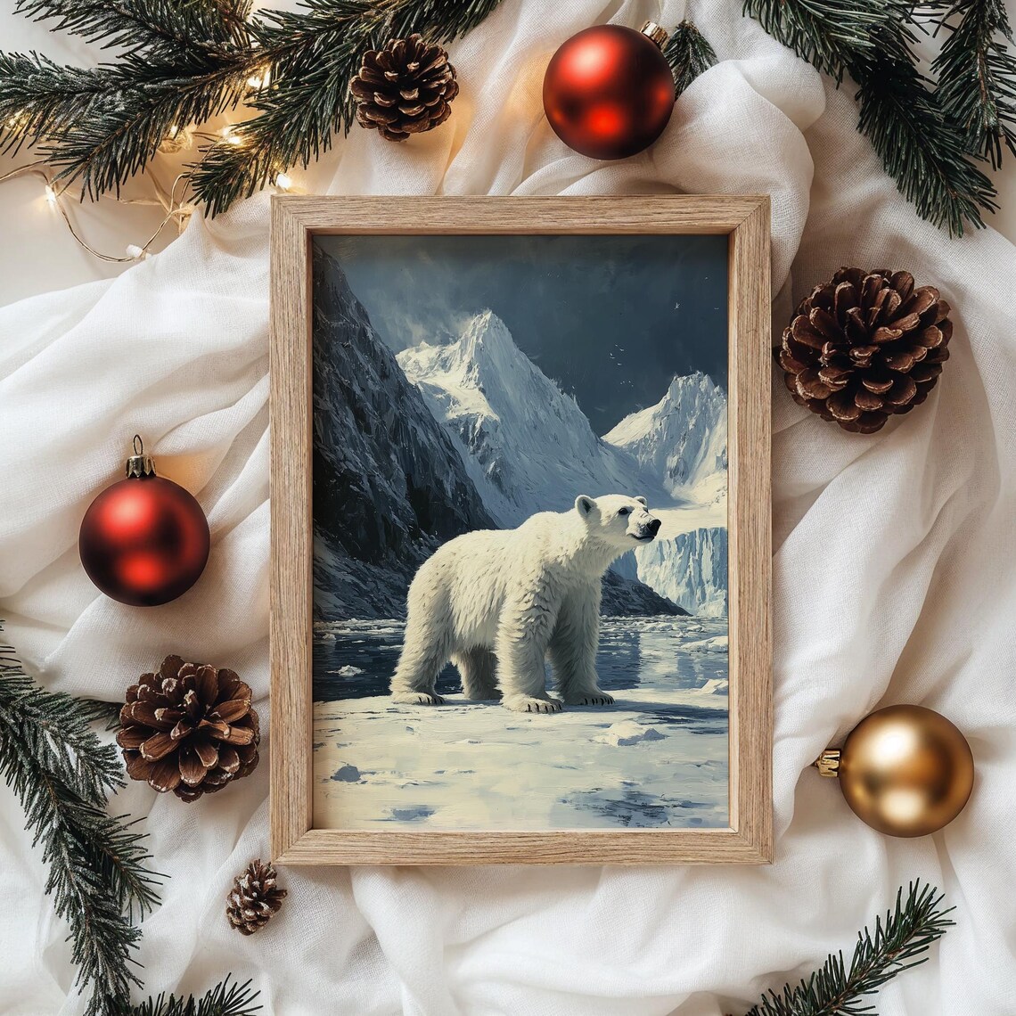 Polar Bear Arctic Ice Snowy Mountain Winter Wildlife Oil Painting Poster - Image 4