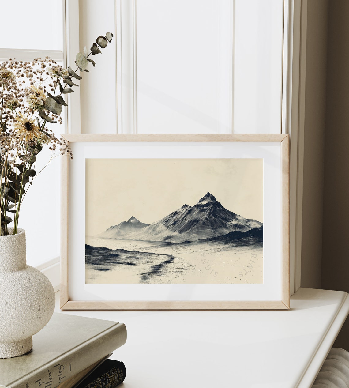 Minimalist Black and Cream Mountain Peaks Serene Landscape Poster - Image 6