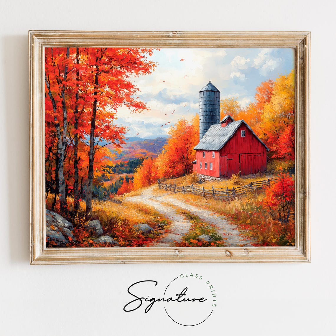Red Barn Silo Autumn Valley Fall Farm Rustic Landscape Wall Art
