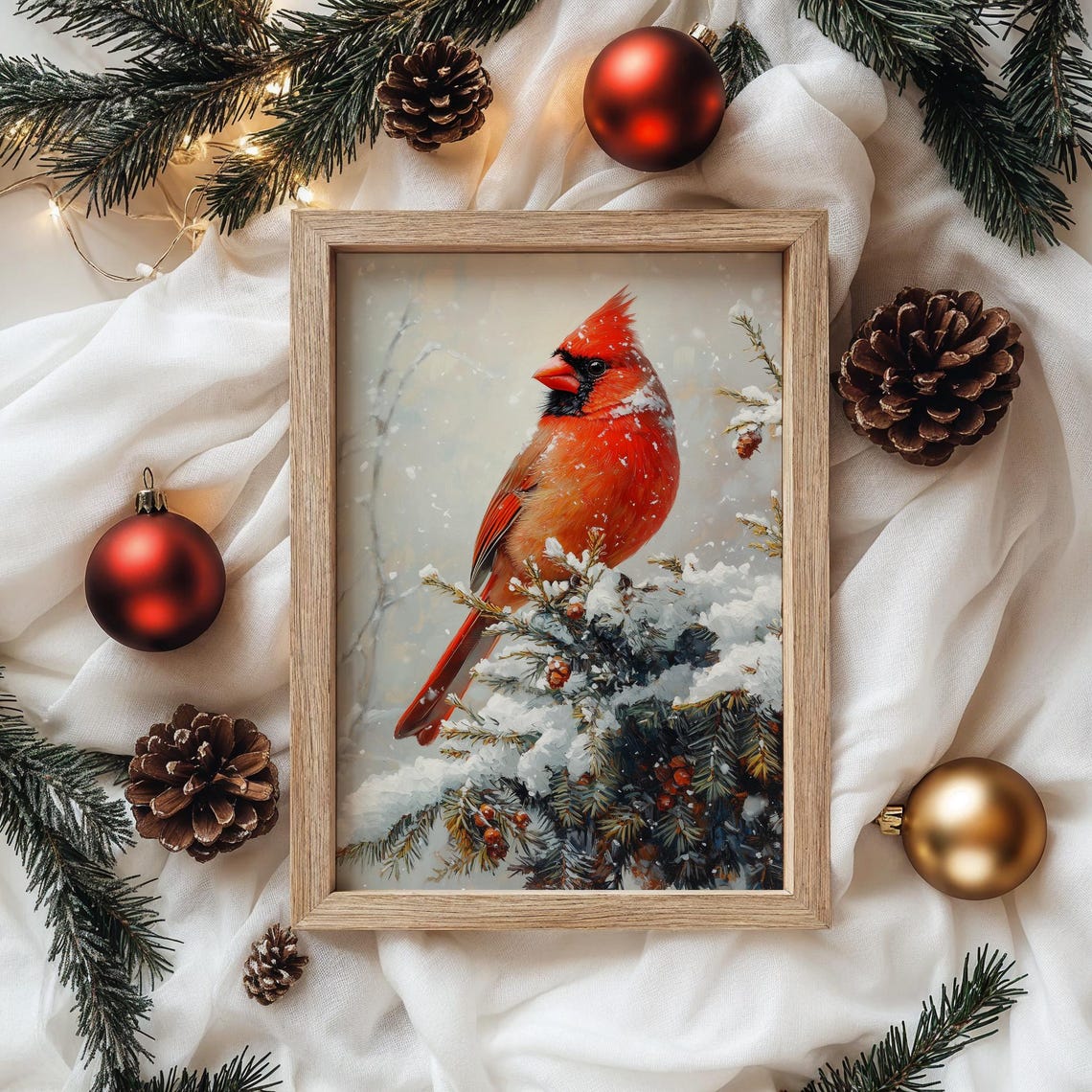 Northern Cardinal Red Bird Snowy Pine Branch Winter Christmas Poster - Image 4