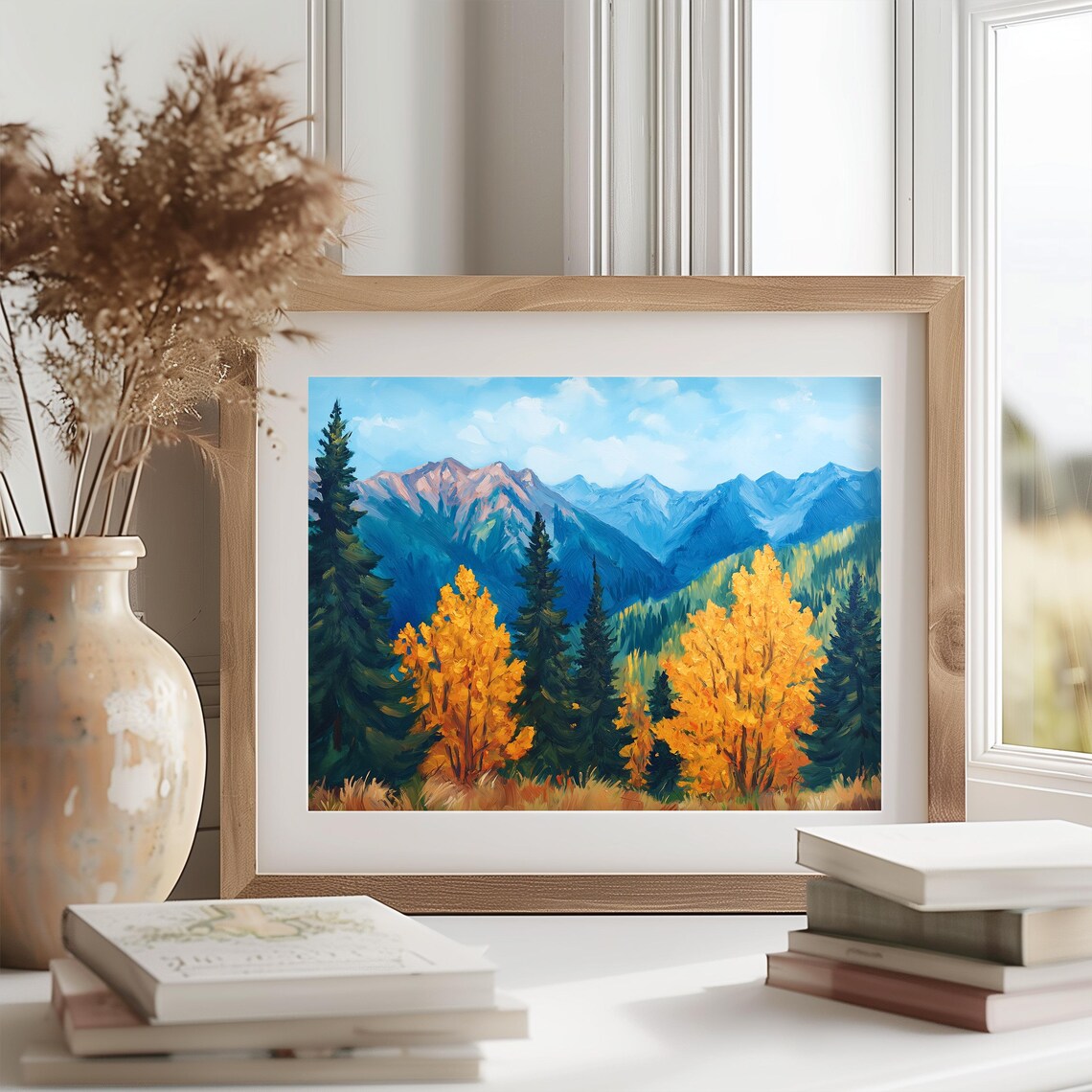 Autumn Forest Mountain View Painting Golden Aspen Fall Landscape Poster - Image 2