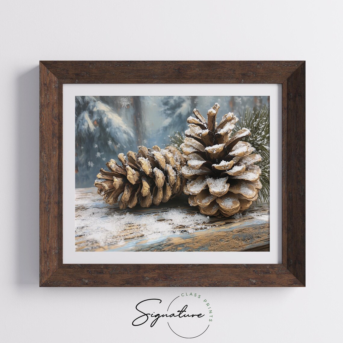 Snowy Pinecones Winter Forest Still Life Oil Painting Poster - Image 3