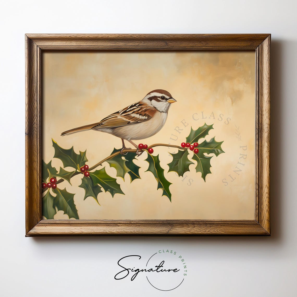 White Throated Sparrow on Holly Branch Berries Vintage Poster - Image 5