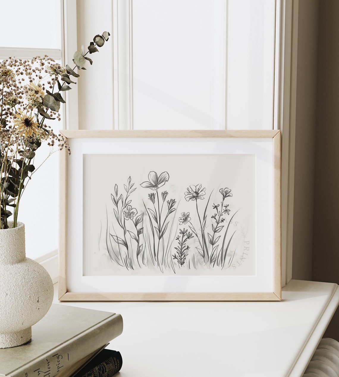 Wildflower Pencil Sketch Black and White Botanical Line Drawing Poster - Image 6