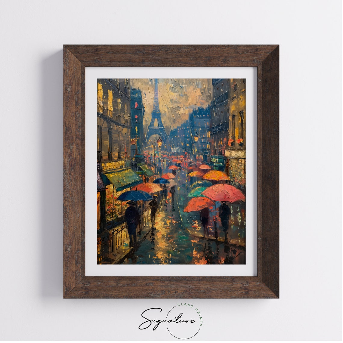 Rainy Paris Street With Eiffel Tower Colorful Umbrellas Art Poster - Image 4