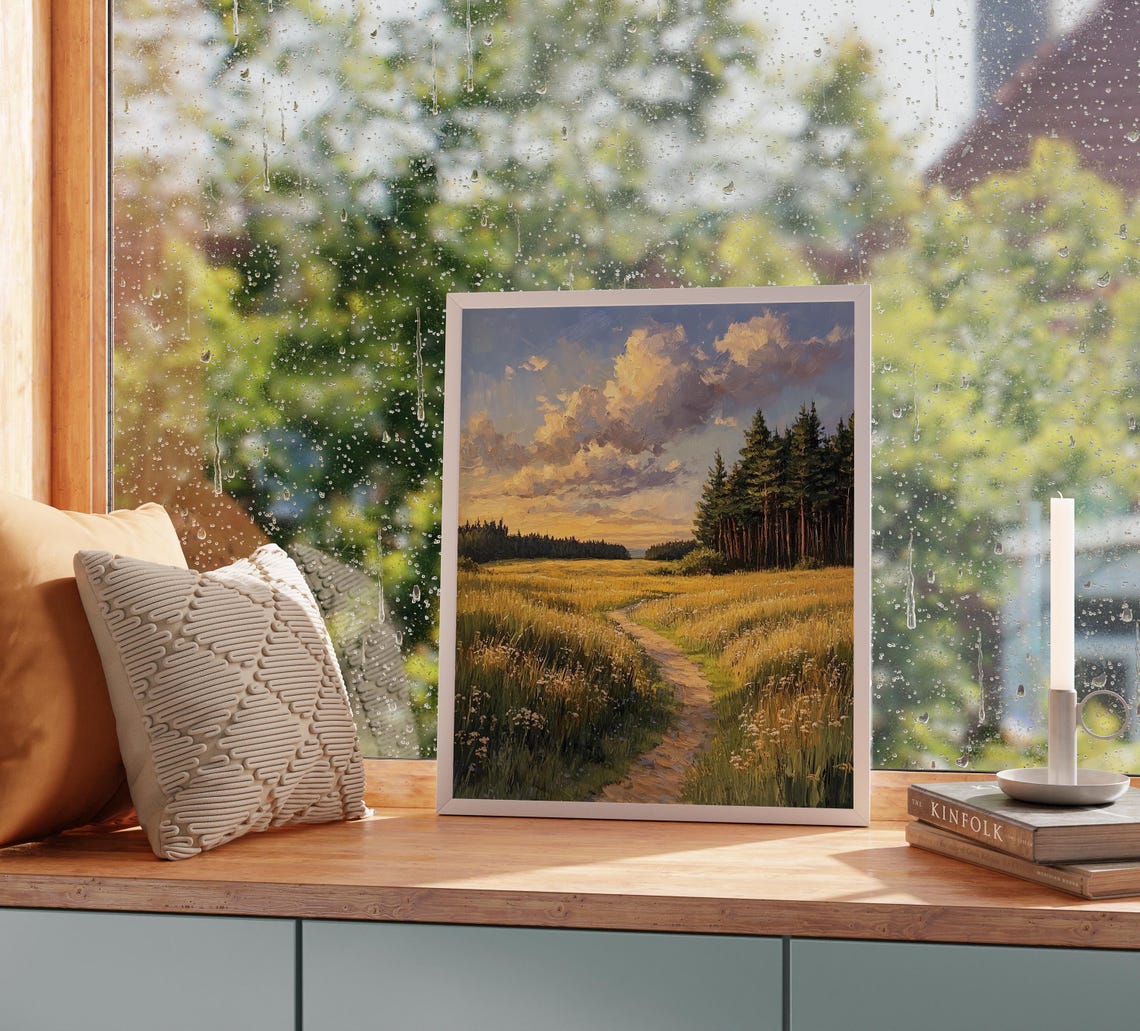 Broad Meadow Path With Golden Evening Glow Pine Forest Sunset Poster - Image 5