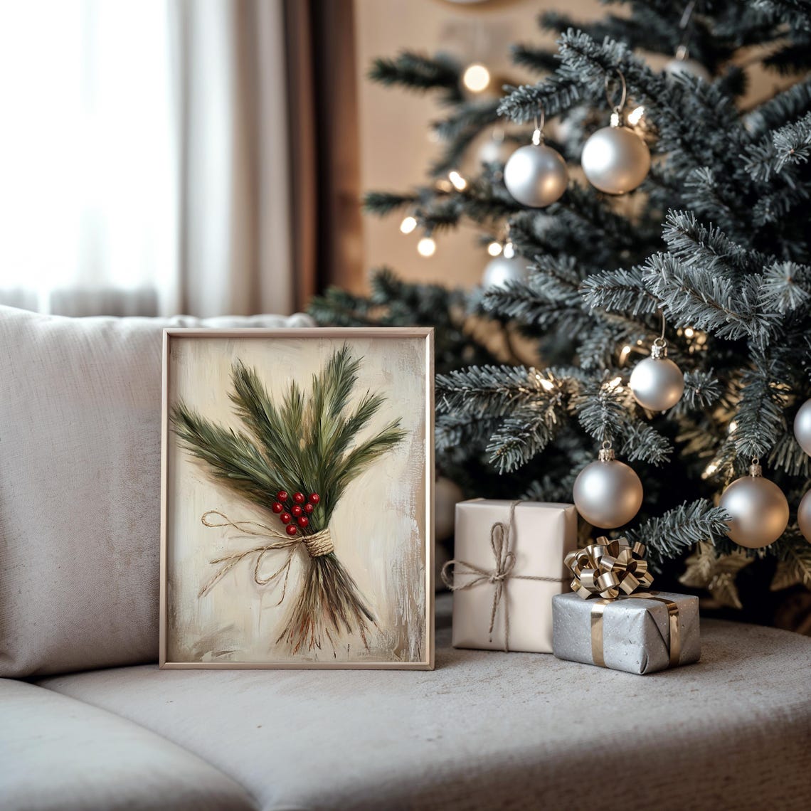 Rustic Pine Branch Bouquet with Red Berries Tied with Twine Poster - Image 5