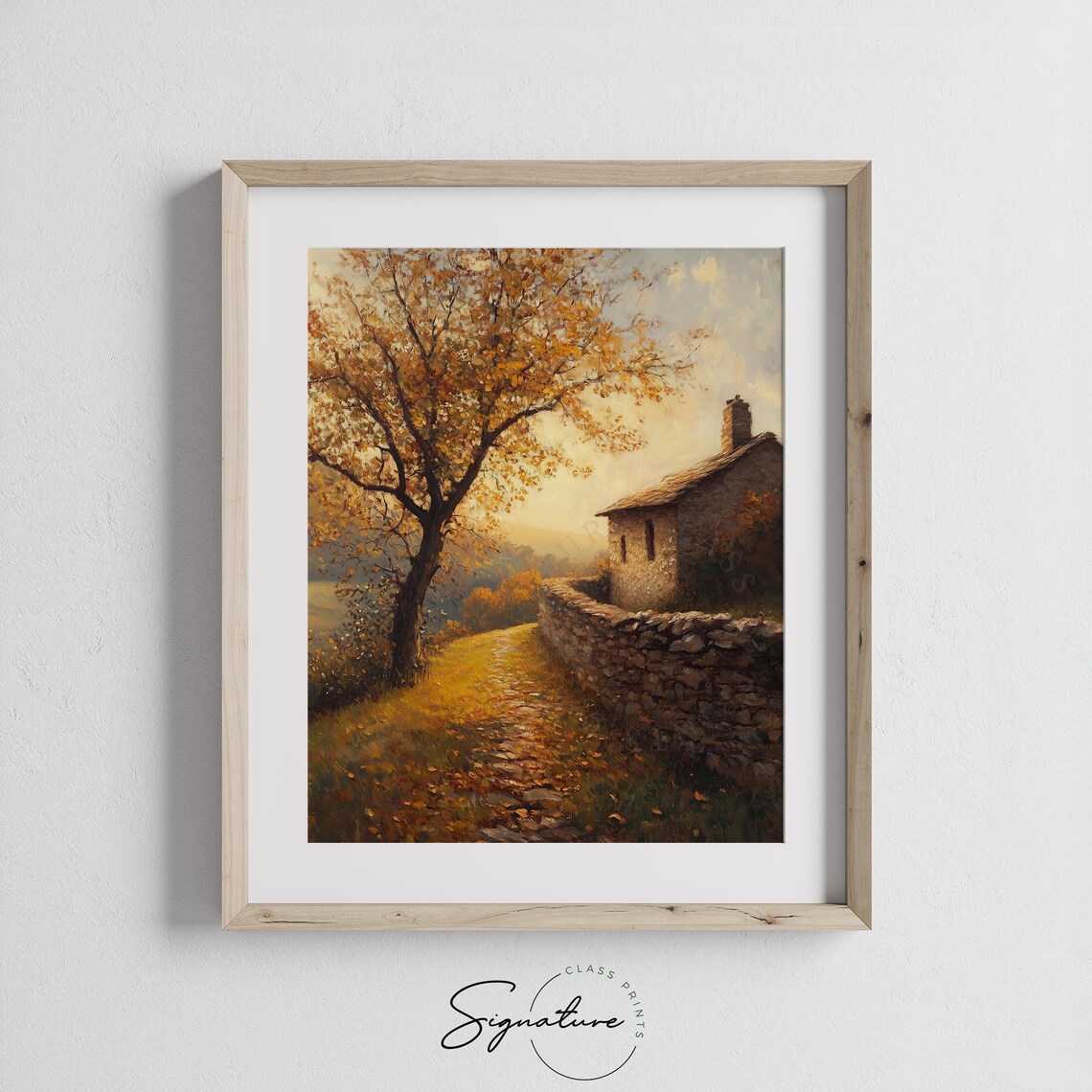 Stone Cottage Stone Wall Golden Autumn Tree Rustic Fall Landscape Poster - Image 2