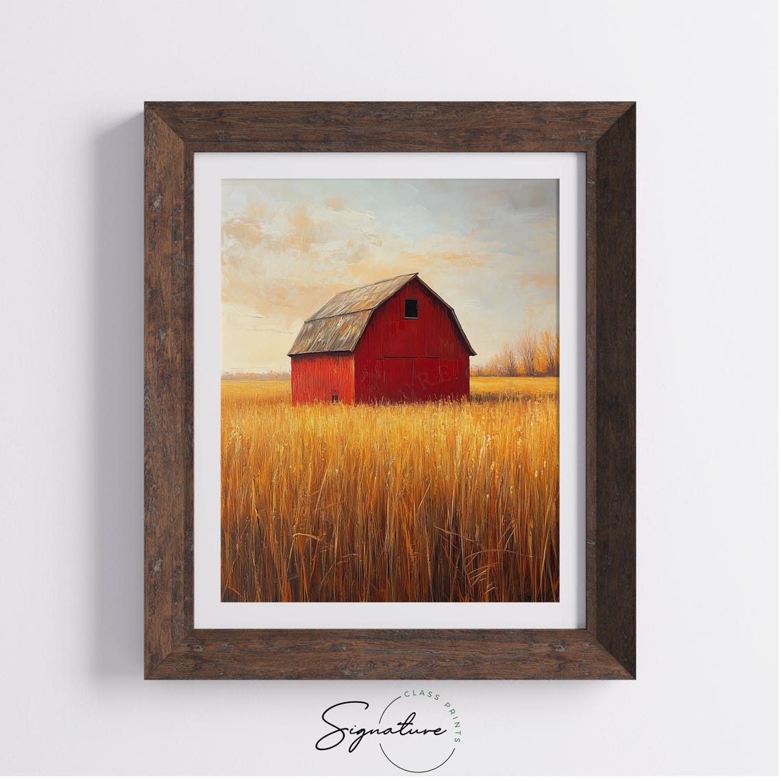 Red Barn Golden Wheat Field Oil Painting Farm Sunset Wall Poster - Image 4