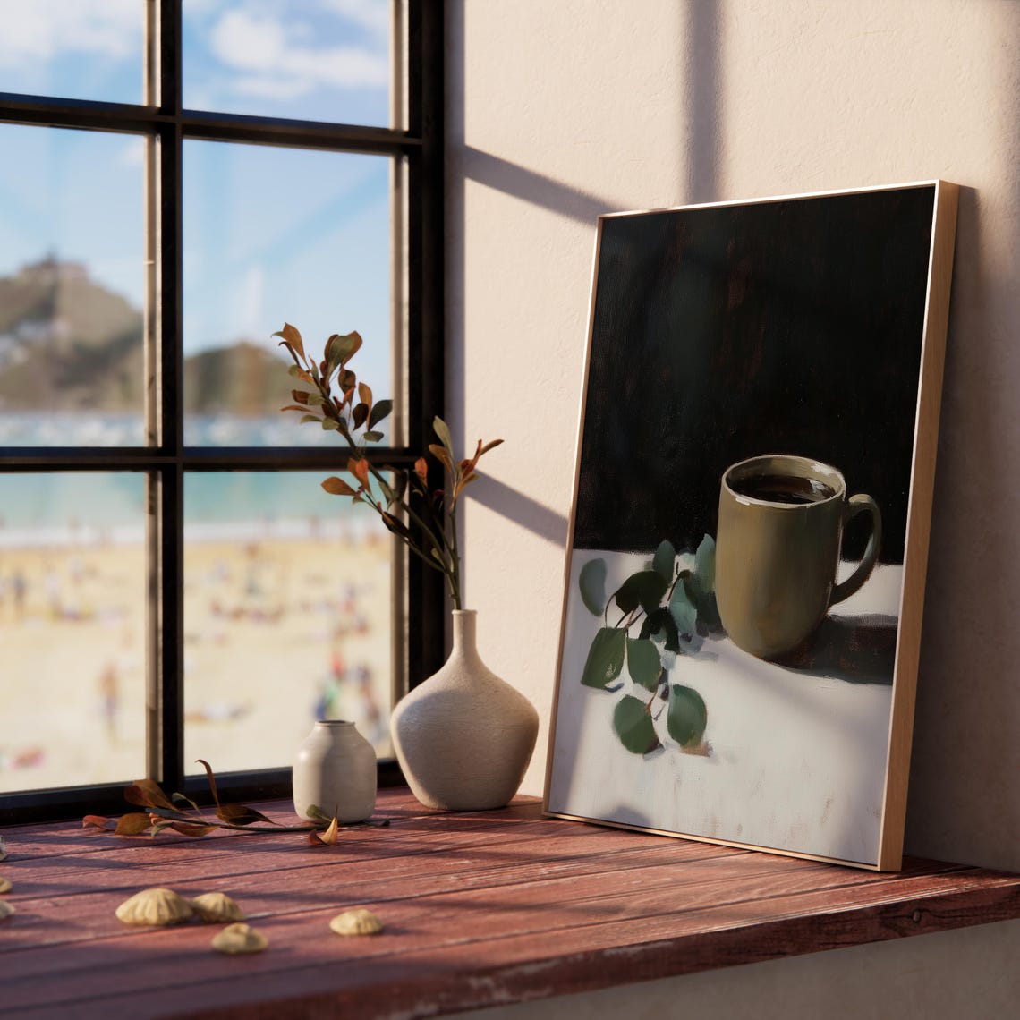 Coffee Mug And Eucalyptus Leaves Moody Minimalist Art Poster - Image 5