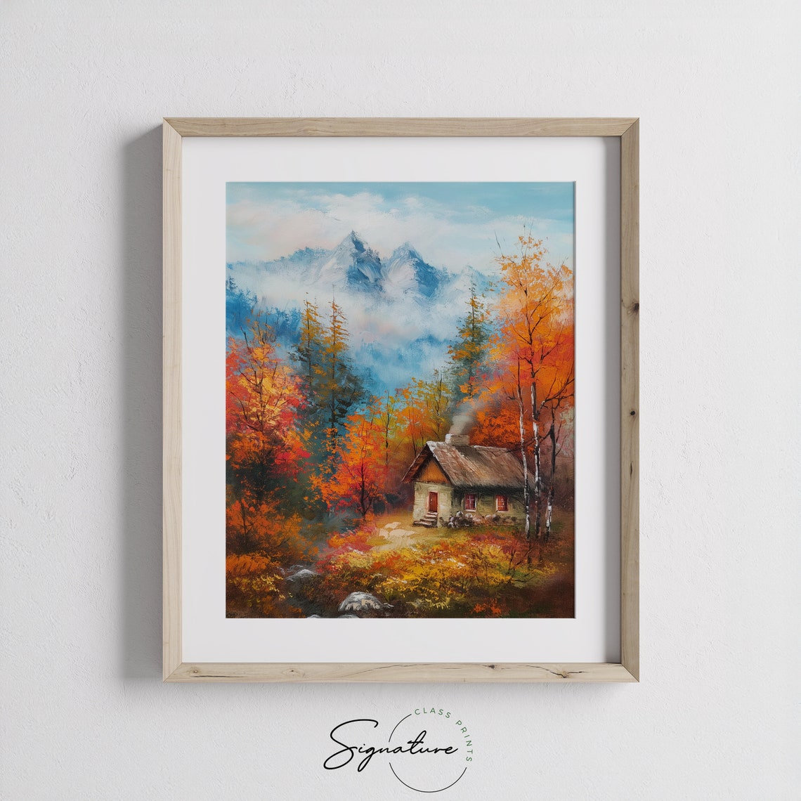 Mountain Cabin In Fall Serene Forest Retreat Tranquil Nature Wall Art Rustic Woodland Landscape Painting Home Decor 781 - Image 3